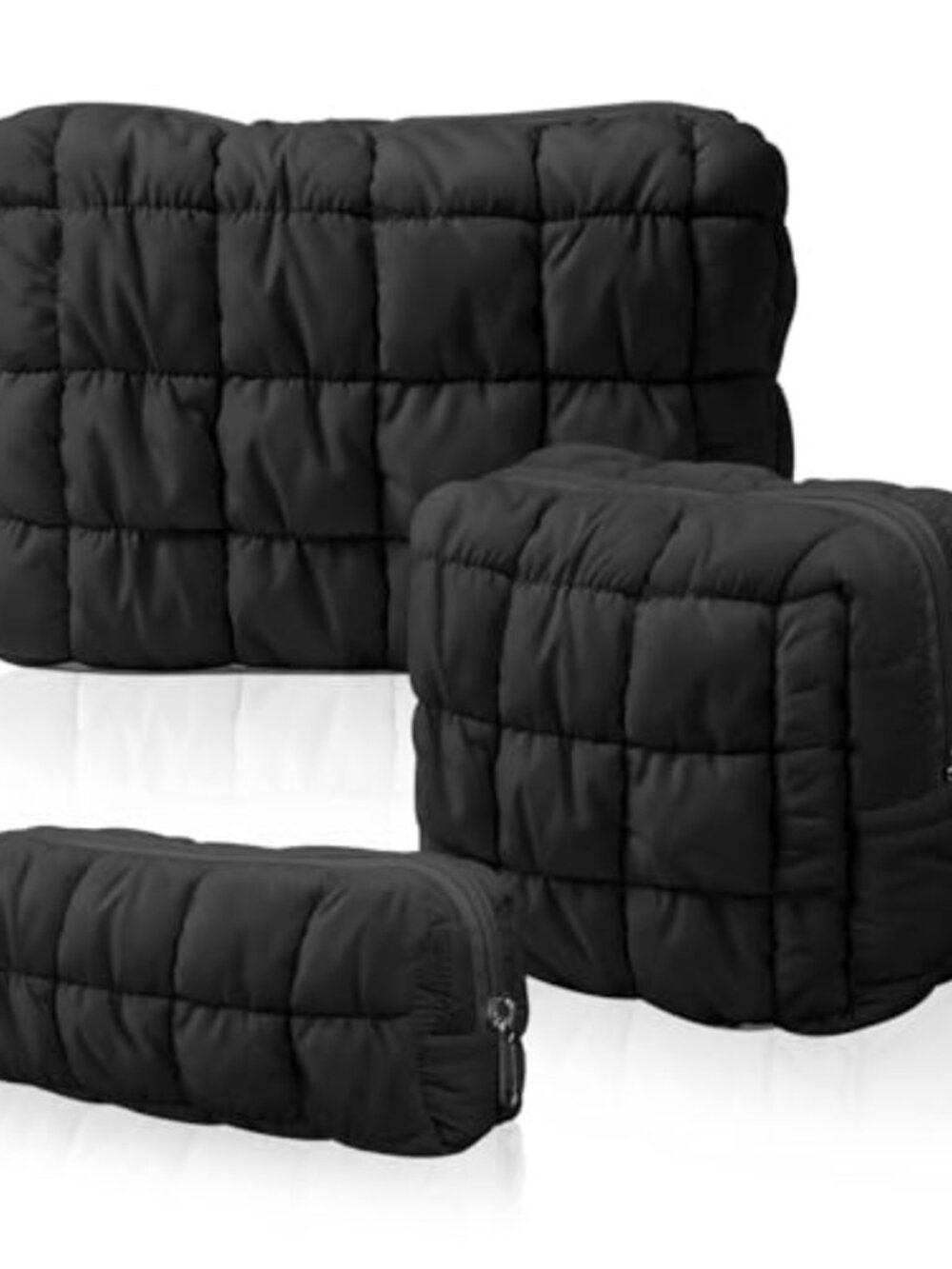 Quilted Cosmetic Bag Set 3 Pack Makeup Pouch Travel Toiletry Organizer